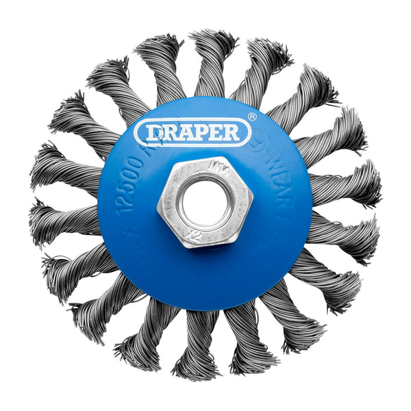 Draper 08062 Steel Bevelled Twist-Knot Wire Wheel Brush, 100mm, M14
