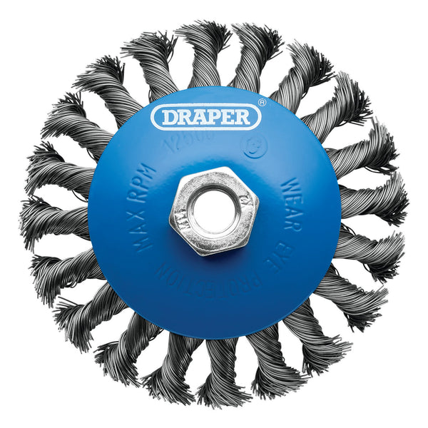 Draper 08063 Steel Bevelled Twist-Knot Wire Wheel Brush, 115mm, M14
