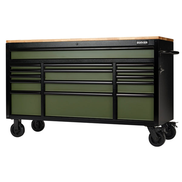 BUNKER&#174; 10368 Workbench Roller Tool Cabinet, 15 Drawer, 61", Green