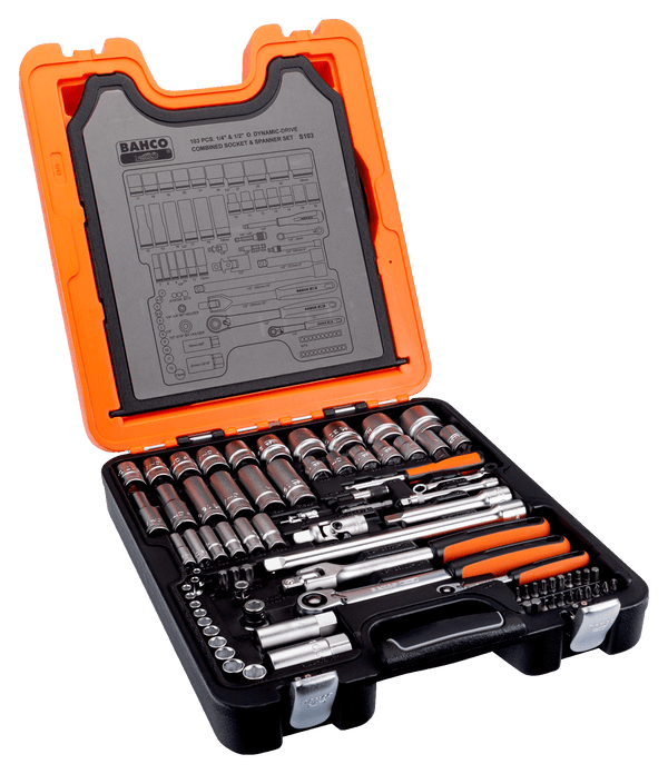 Bahco S103 1/4" and 1/2" Square Drive Socket Set with Combination Spanner Set
