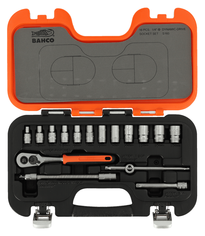 Bahco S160 1/4" Square Drive Socket Set with Metric Hex Profile and Ratchet