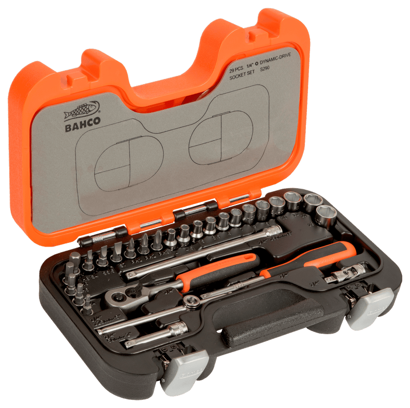 Bahco S290 1/4" Square Drive Socket Set with Metric Hex Profile and Ratchet/Socket Drivers