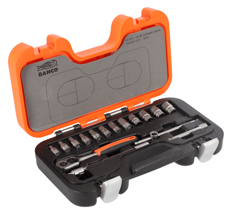 Bahco S160 1/4" Square Drive Socket Set with Metric Hex Profile and Ratchet
