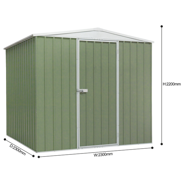 Dellonda DG115 Dellonda Galvanised Steel Metal Garden/Outdoor/Storage Shed, 7.5FT x 7.5FT, Apex Style Roof - Green