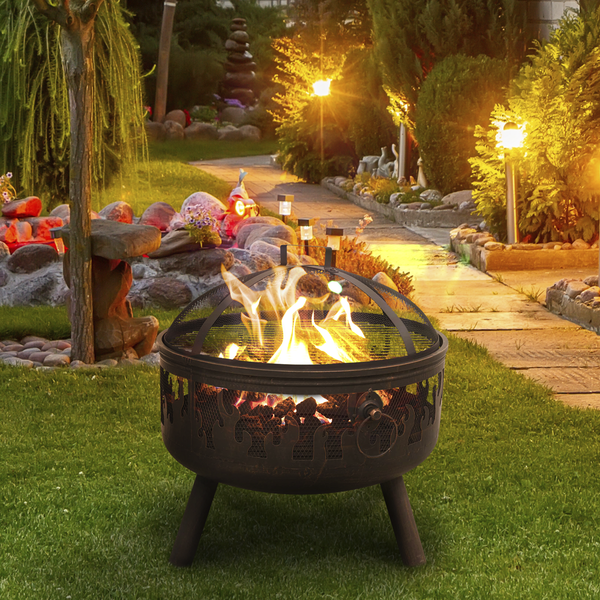 Dellonda DG117 Dellonda Deluxe Firepit Fireplace Outdoor Patio Heater, Cooking Grill & Poker