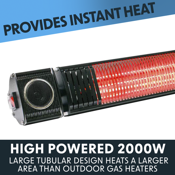 Dellonda DG125 Dellonda Infrared Outdoor 2000W Patio Heater with Speakers for Music, Black