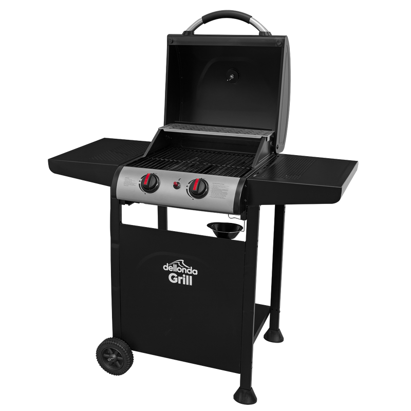 Dellonda DG13 Dellonda 2 Burner Gas BBQ Grill with Ignition & Thermometer - Black/Stainless Steel