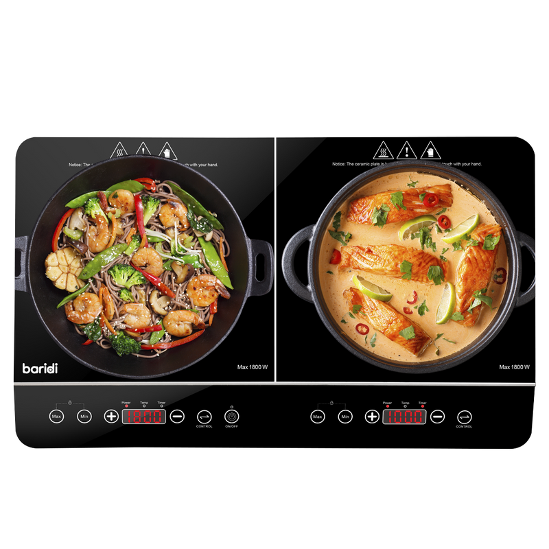 Sealey DH146 Baridi Portable Induction Hob: Two Zone Cooktop with 13A Plug, 2800W, 10 Power Settings, Touch Controls, 3-Hour Timer Function, Child Safety Lock, Black