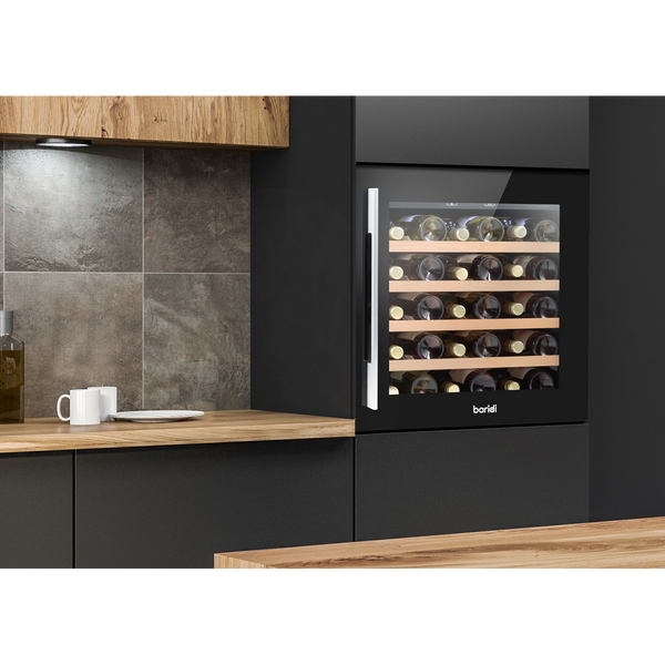 Sealey DH206 Baridi 60cm Built-In 36 Bottle Wine Cooler with Beech Wood Shelves and Internal LED Light, Black