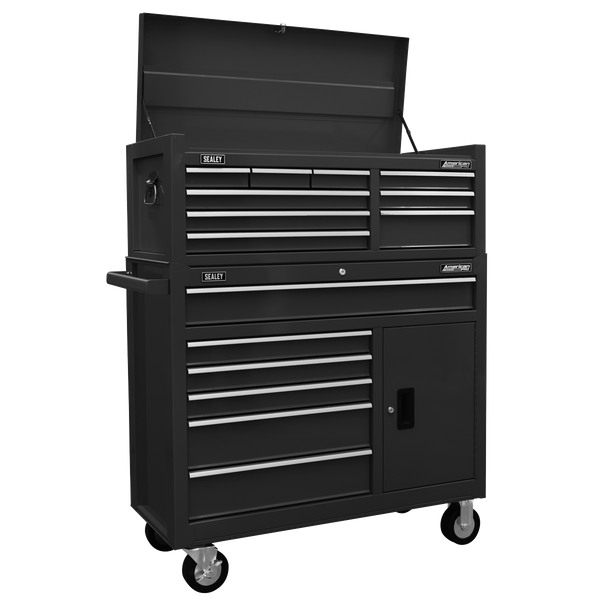 Sealey AP41STACKB Topchest & Rollcab Combination 15 Drawer with Ball-Bearing Slides - Black