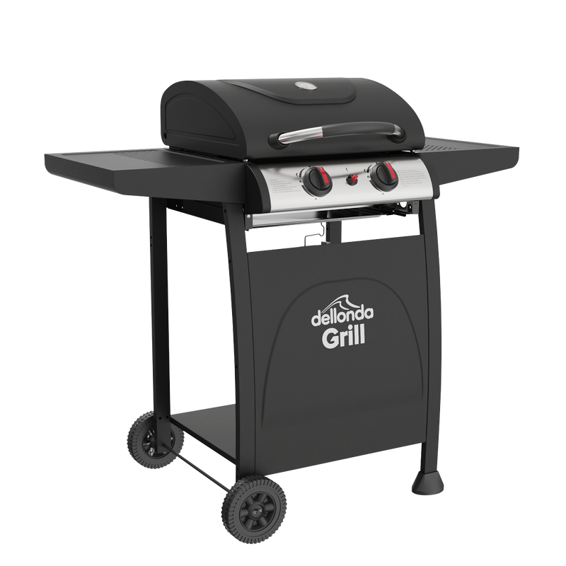 Dellonda DG13 Dellonda 2 Burner Gas BBQ Grill with Ignition & Thermometer - Black/Stainless Steel