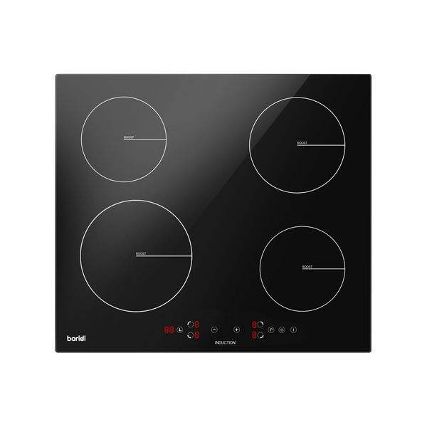 Sealey DH177 Baridi 60cm Built-In Induction Hob with 4 Cooking Zones, 2800W, Boost Function, 9 Power Levels, Touch Control, Timer, supplied with 13A Plug