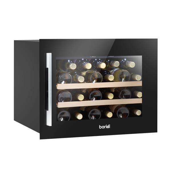 Sealey DH205 Baridi 60cm Built-In 28 Bottle Wine Cooler with Beech Wood Shelves and Internal LED Light, Black