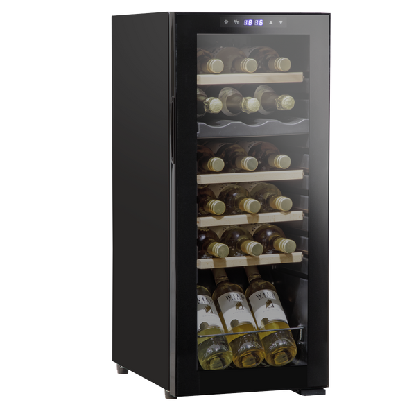 Sealey DH89 Baridi 18 Bottle Dual Zone Wine Cooler, Fridge with Digital Touchscreen Controls, Wooden Shelves & LED Light, Black