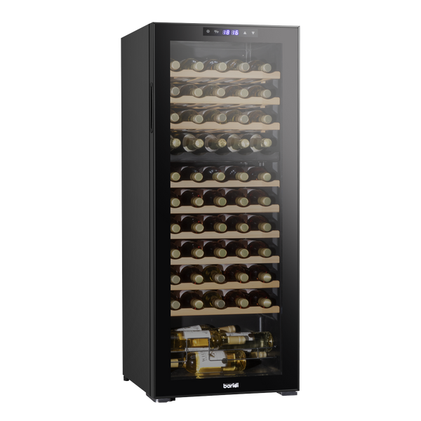 Sealey DH93 Baridi 55 Bottle Dual Zone Wine Cooler, Fridge with Digital Touchscreen Controls, Wooden Shelves & LED Light, Black
