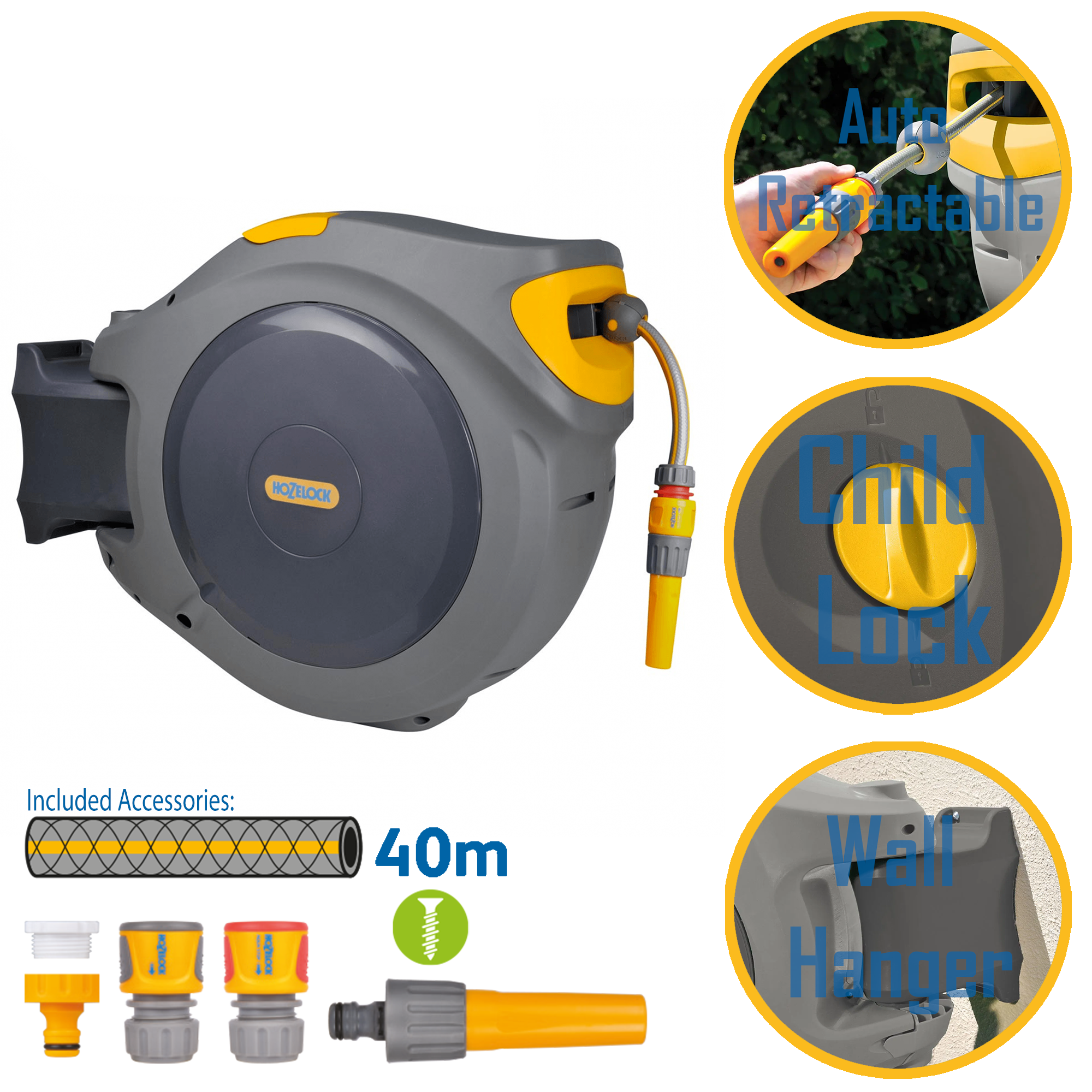 Hozelock 2595R0000 Dévidoir automatique AutoReel avec tuyau de 40 m