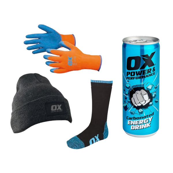 OX Winter Essentials Set with Beanie, Thermal Gloves, Socks & OX Energy Drink
