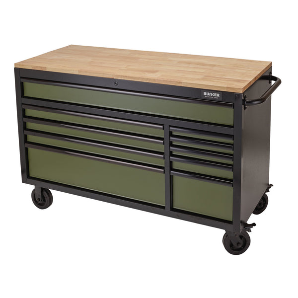 BUNKER&#174; 08236 Workbench Roller Tool Cabinet, 10 Drawer, 56", Green