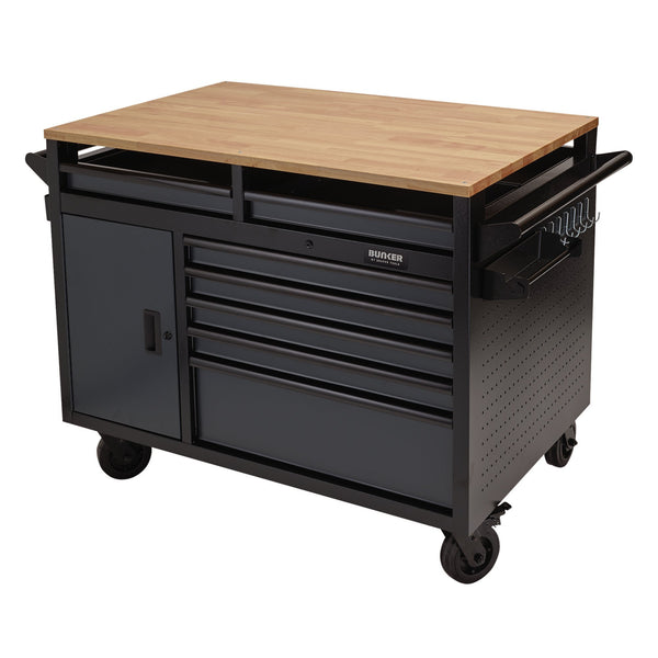 BUNKER&#174; 08251 Multi-Functional Workbench Roller Tool Cabinet, 14 Drawer, 48", Grey