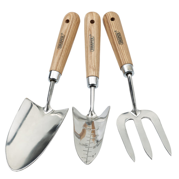 Draper 09565 Stainless Steel Hand Fork and Trowels Set with Ash Handles (3 Piece)