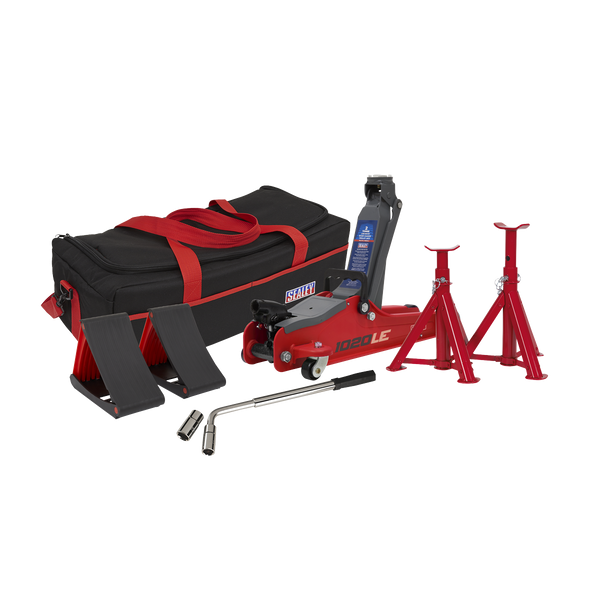 Sealey 1020LEBAGCOMBO 2tonne Low Entry Short Chassis Trolley Jack & Accessories Bag Combo - Red