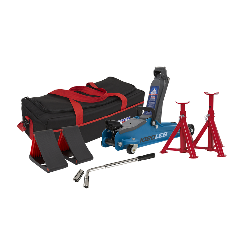 Sealey 1020LEBBAGCOMBO 2tonne Low Entry Short Chassis Trolley Jack & Accessories Bag Combo - Blue