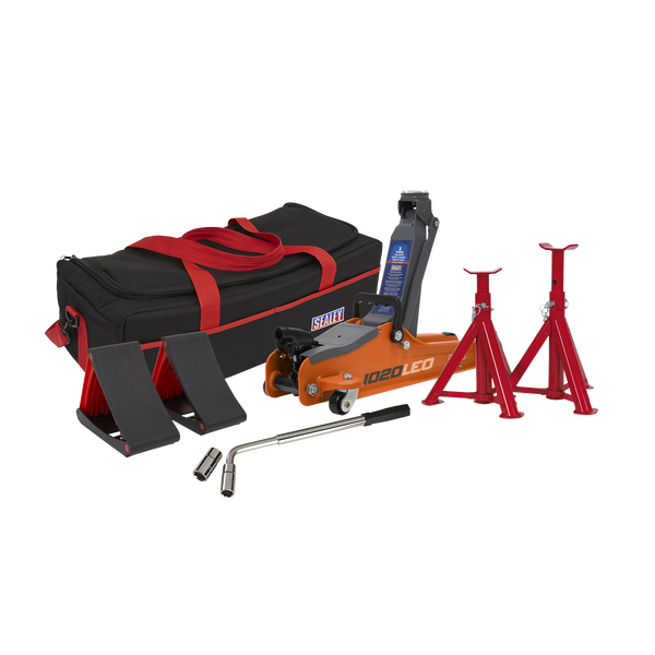 Sealey 1020LEOBAGCOMBO 2tonne Low Entry Short Chassis Trolley Jack & Accessories Bag Combo - Orange