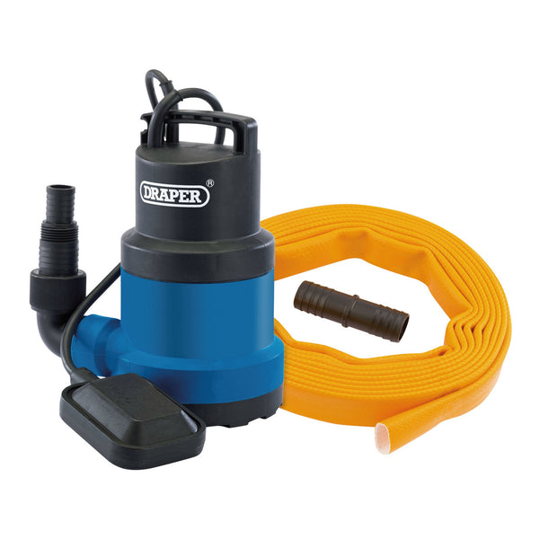 Draper 12429 Submersible Clean Water Pump with Float Switch and Layflat Hose, 191L/min, 550W