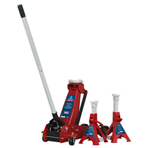 Sealey 3010CX 3tonne Standard Chassis Trolley Jack with Axle Stands (Pair)