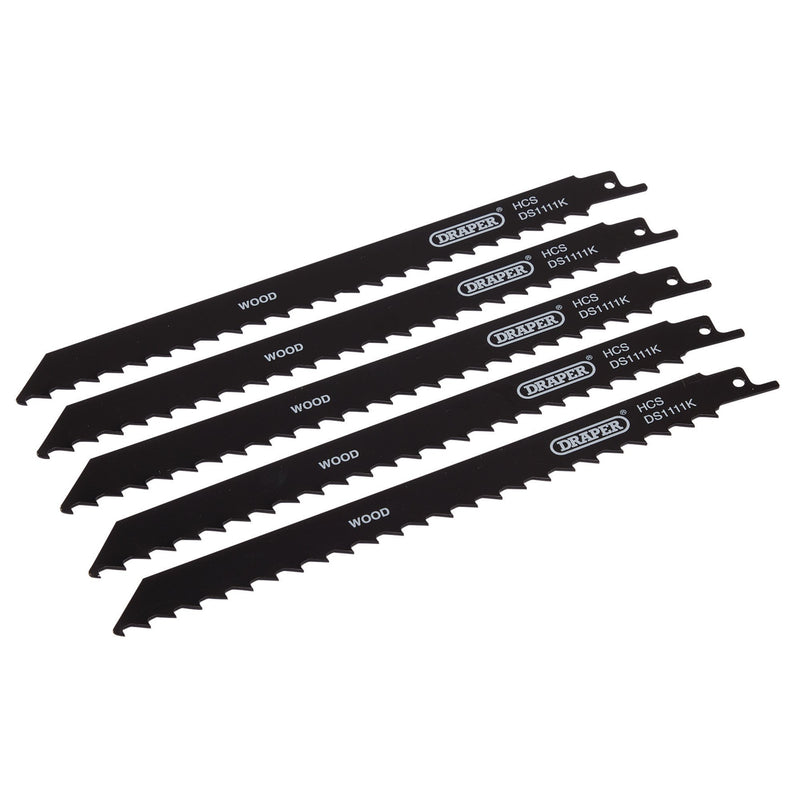 Draper 38589 Reciprocating Saw Blades for Wood and Plastic Cutting, 225mm, 3tpi (Pack of 5)