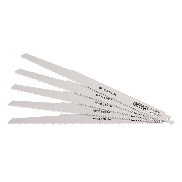 Draper 38756 Bi-metal Reciprocating Saw Blades for Multi-Purpose Cutting, 300mm, 6tpi (Pack of 5)