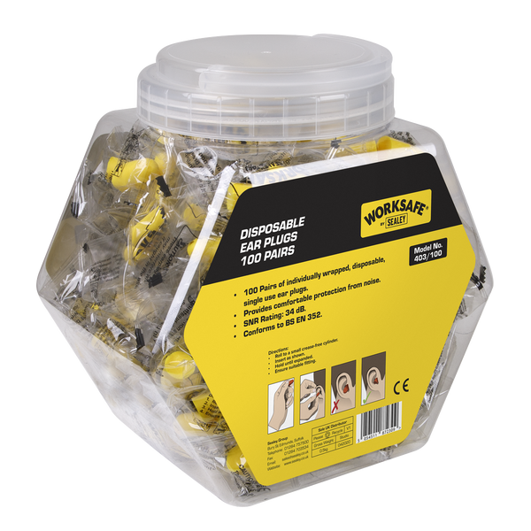 Sealey 403/100 Disposable Ear Plugs - 100 Pairs