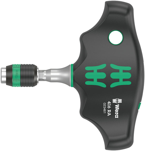 Wera 05023461001 416 RA T-handle bitholding screwdriver with ratchet function and Rapidaptor quick-release chuck, 1/4 x 45 mm