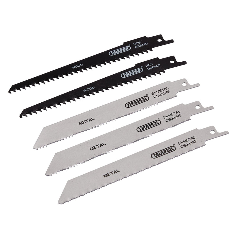 Draper 52517 Assorted Reciprocating Saw Blades for Multi-Purpose Cutting, 150mm (Pack of 5)