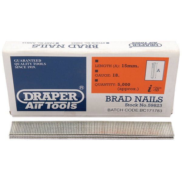 Draper 59823 Brad Nails, 15mm (Pack of 5000)