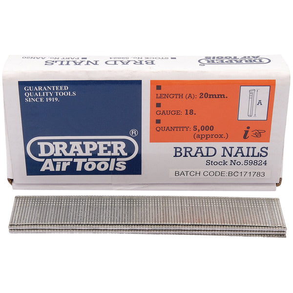 Draper 59824 Brad Nails, 20mm (Pack of 5000)