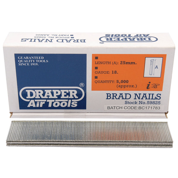 Draper 59825 Brad Nails, 25mm (Pack of 5000)
