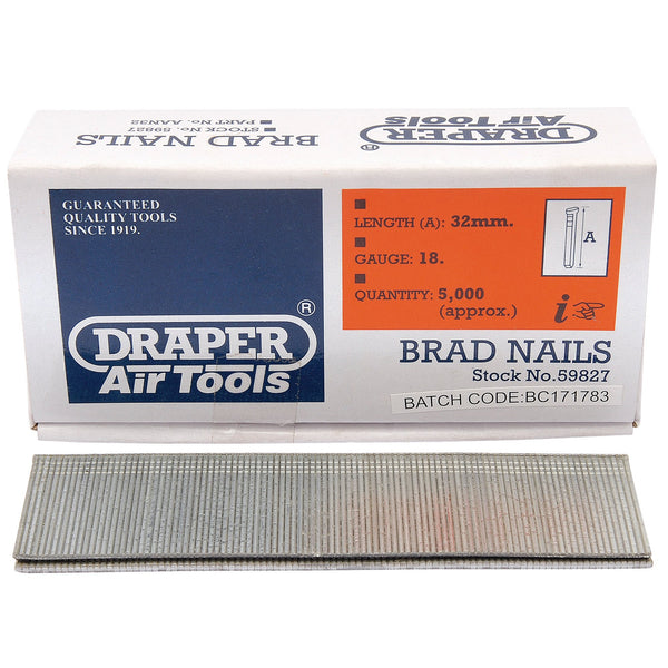 Draper 59827 Brad Nails, 32mm (Pack of 5000)