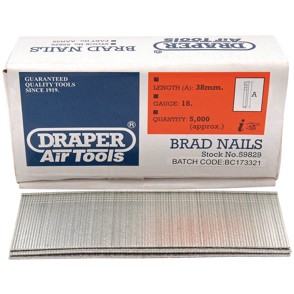 Draper 59829 Brad Nails, 38mm (Pack of 5000)