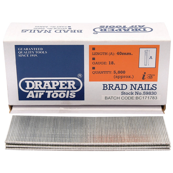 Draper 59830 Brad Nails, 40mm (Pack of 5000)