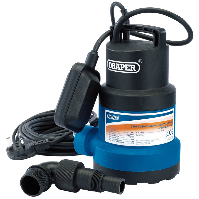 Draper 61584 Submersible Clean Water Pump with Float Switch, 191L/min, 550W