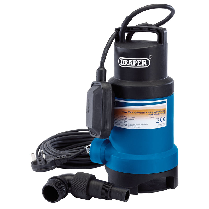 Draper 61667 Submersible Dirty Water Pump with Float Switch, 200L/Min, 750W