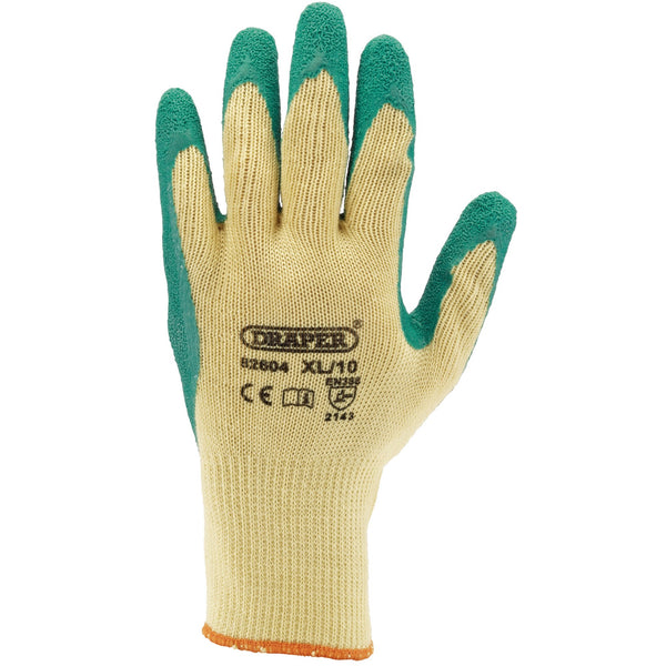 Draper 82604 Heavy Duty Latex Coated Work Gloves, Extra Large, Green