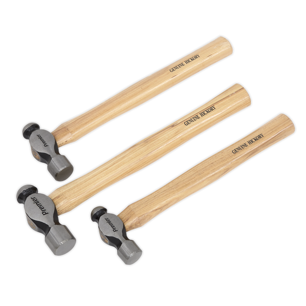 Sealey AK203 3pc Ball Pein Hammer Set with Hickory Shafts