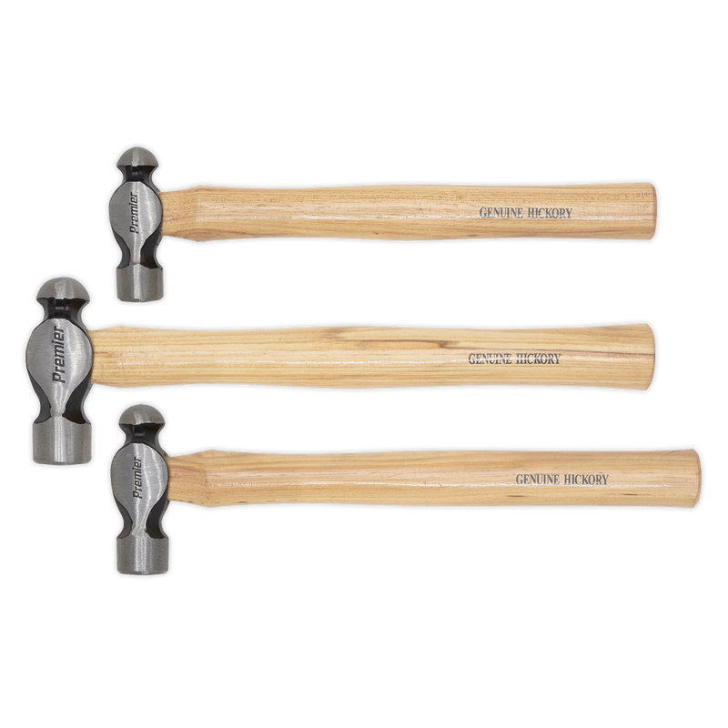 Sealey AK203 3pc Ball Pein Hammer Set with Hickory Shafts