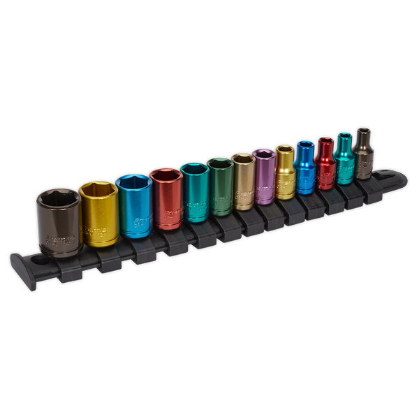Sealey AK2872 13pc 1/4"Sq Drive Multi-Coloured Socket Set WallDrive®