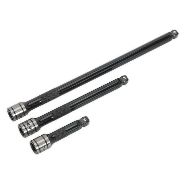 Sealey AK7691 3pc 3/8"Sq Drive Wobble/Rigid Extension Bar Set Black Series