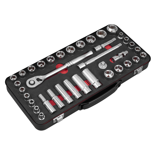 Sealey AK7923 Socket Set 3/8"Sq Drive 37pc - Metric/Imperial - Premier Platinum Series