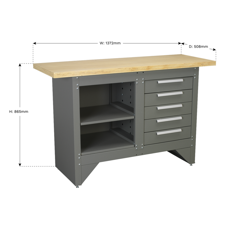 Sealey AP2030BB Heavy-Duty Workbench with 5 Drawers