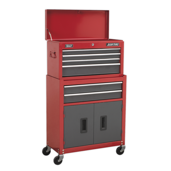 Sealey AP2200BB 6 Drawer Topchest & Rollcab Combination with Ball-Bearing Slides - Red/Grey